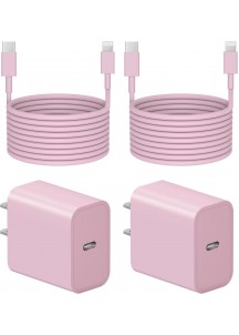 6 Ft iP Fast Charger   2-Pack 20W Super Fast Charger with Long Fast Charging Cable-Pink