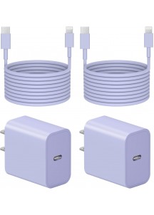 6 Ft iP Fast Charger   2-Pack 20W Super Fast Charger with Long Fast Charging Cable-Purple