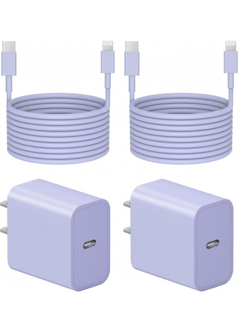 6 Ft iP Fast Charger   2-Pack 20W Super Fast Charger with Long Fast Charging Cable-Purple