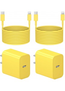 6 Ft iP Fast Charger   2-Pack 20W Super Fast Charger with Long Fast Charging Cable-Yellow