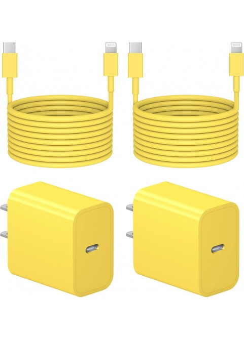 6 Ft iP Fast Charger   2-Pack 20W Super Fast Charger with Long Fast Charging Cable-Yellow
